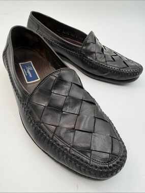 BRAGANO COLE HAAN sz10.5 Woven Italian Leather Slip-On Loafers Made in Italy